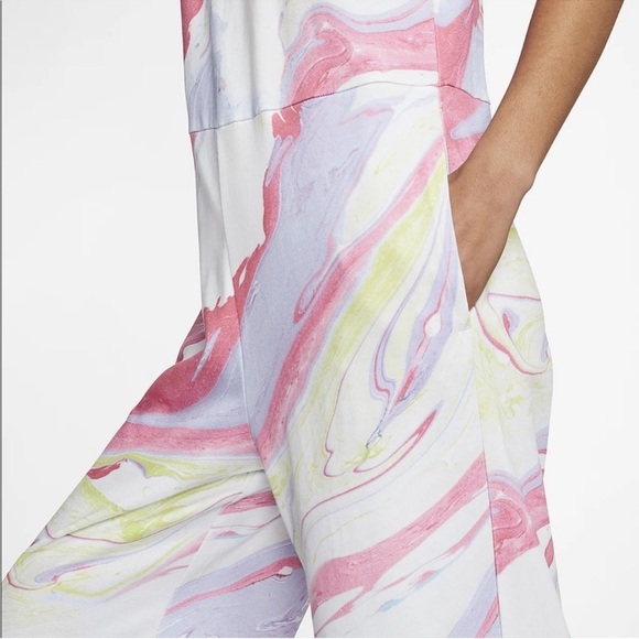 Nike Jumpsuit Pastel Watercolors Neon Artsy Fleece Mock Neck Sleeveless Pink - Picture 3 of 9